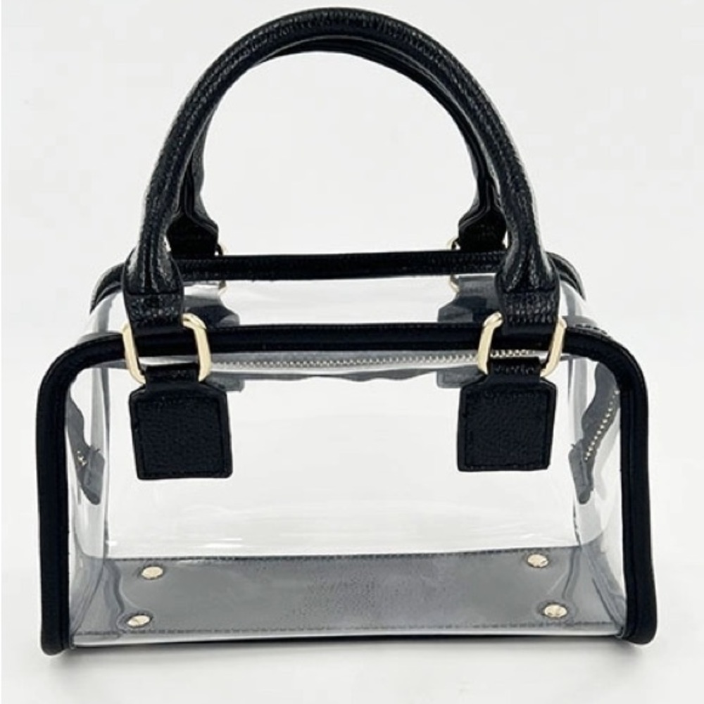 🖤 NWOT Clear PVC Transparent Jelly Bag Black Trim – Top Handle Crossbody Purse - Picture 1 of 15